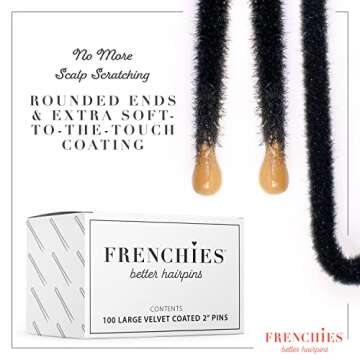 Frenchies French Twist Hair Pin, Ultra Flocked Extra Soft French Hair Pins for Women, Wedding, Updo Extensions, or Wig, 100 Count, Black, Small (2 inch)