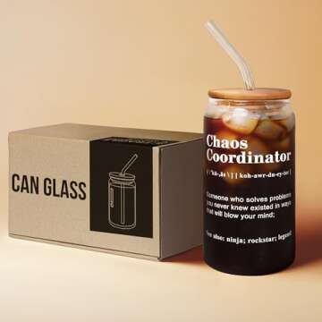 Thank You Gifts for Women, Boss, Manager, Nurse, Mom, Teacher - Chaos Coordinator Gifts, Boss Lady Gifts - Coworker Birthday Gifts - Christmas Gifts for Boss, Employee, Coworkers - 16 Oz Can Glass