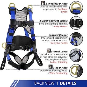 TT TRSMIMA Safety Harness Fall Protection Upgrade 4 Quick Buckles Construction Full Body Harness with 6 Adjustment D-ring
