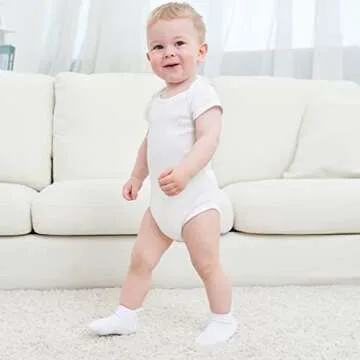 ZAPLES Baby Non Slip Grip Ankle Socks with Non Skid Soles for Infants Toddlers Kids Boys Girls, White, 4-7 Years