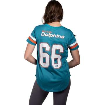 Ultra Game NFL Miami Dolphins Womenss Soft Mesh Jersey Varsity Stripe Jock Tag Crew Neck Tee Shirt Top, Team Color, Large
