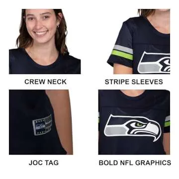 Ultra Game NFL Miami Dolphins Womenss Soft Mesh Jersey Varsity Stripe Jock Tag Crew Neck Tee Shirt Top, Team Color, Large