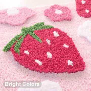 Soft Pink Strawberry Bathroom Rug - Non-Slip, Washable