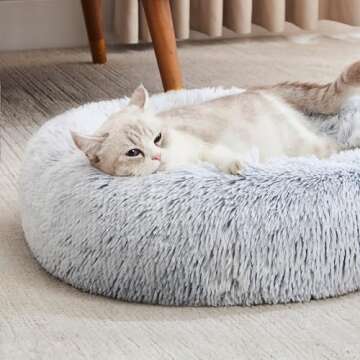 Western Home Faux Fur Original Calming Dog & Cat Bed for Small Medium Large Pets, Indoor Cats, Anti Anxiety Donut Cuddler Round Warm Washable (20", Light Grey)
