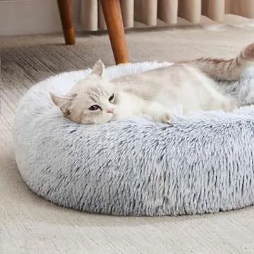 Western Home Faux Fur Original Calming Dog & Cat Bed for Small Medium Large Pets, Indoor Cats, Anti Anxiety Donut Cuddler Round Warm Washable (20", Light Grey)