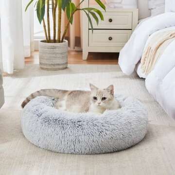 Western Home Faux Fur Original Calming Dog & Cat Bed for Small Medium Large Pets, Indoor Cats, Anti Anxiety Donut Cuddler Round Warm Washable (20", Light Grey)