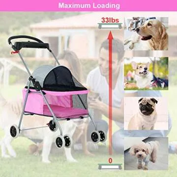BestPet Pet Stroller 4 Wheels Posh Folding Waterproof Portable Travel Cat Dog Stroller with Cup Holder,Pink