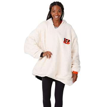 FOCO NFL Cincinnati Bengals Unisex Reversible Oversized Sherpa Hoodie Sweatshirt Colorblock HoodeezReversible Oversized Sherpa Hoodie Sweatshirt Colorblock Hoodeez, Colorblock, One Size
