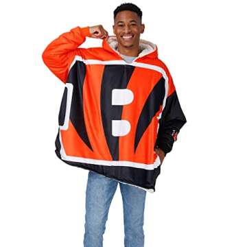 FOCO NFL Cincinnati Bengals Unisex Reversible Oversized Sherpa Hoodie Sweatshirt Colorblock HoodeezReversible Oversized Sherpa Hoodie Sweatshirt Colorblock Hoodeez, Colorblock, One Size