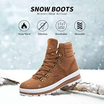 FRACORA Womens Combat Boots Lace Up Ankle Boots Winter Snow Boot Side Zipper Fashion Booties(Brown,U...