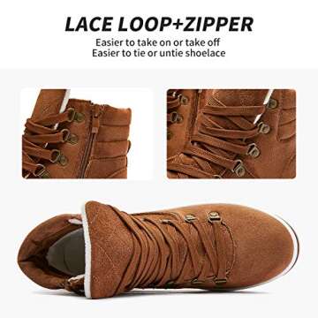 FRACORA Womens Combat Boots Lace Up Ankle Boots Winter Snow Boot Side Zipper Fashion Booties(Brown,US8)