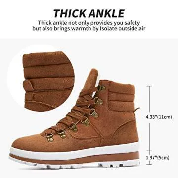 FRACORA Womens Combat Boots Lace Up Ankle Boots Winter Snow Boot Side Zipper Fashion Booties(Brown,US8)