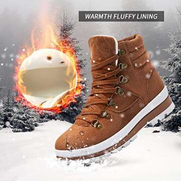 FRACORA Womens Combat Boots Lace Up Ankle Boots Winter Snow Boot Side Zipper Fashion Booties(Brown,US8)