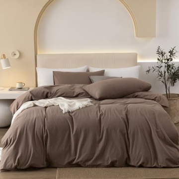 JIYUAN 100% Washed Cotton Duvet Cover Set - Elegant and Comfy Bedding for All Seasons