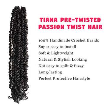 TOYOTRESS TIANA Passion Twist Hair - 20 inch 8 packs (12strands/pack) Pre-Twisted Passion Twist Crochet Hair, Pre-Looped Crochet Braids Synthetic Braiding Hair Extension (20 Inch, 1B)