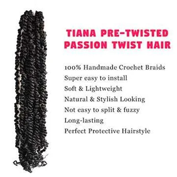 TOYOTRESS TIANA Passion Twist Hair - 20 inch 8 packs (12strands/pack) Pre-Twisted Passion Twist Crochet Hair, Pre-Looped Crochet Braids Synthetic Braiding Hair Extension (20 Inch, 1B)