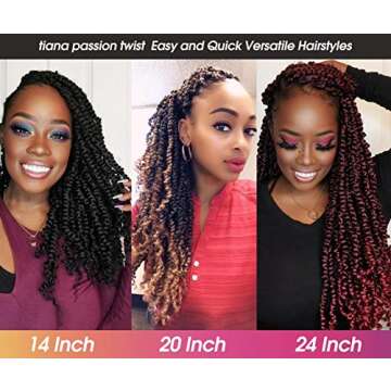 TOYOTRESS TIANA Passion Twist Hair - 20 inch 8 packs (12strands/pack) Pre-Twisted Passion Twist Crochet Hair, Pre-Looped Crochet Braids Synthetic Braiding Hair Extension (20 Inch, 1B)