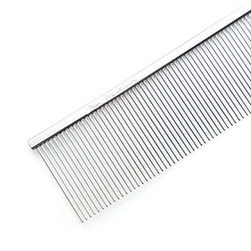 Chris Christensen 504 8.5 in. Fine/Coarse Greyhound-Style Butter Comb, Groom Like a Professional, Rounded Corners Prevent Friction and Breakage, Solid Brass Spin with Steel Teeth, Chrome Finish.