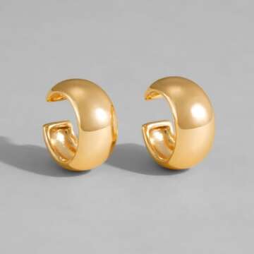 Gold Ear Cuff Earrings - 14K Gold Plated Huggie Style