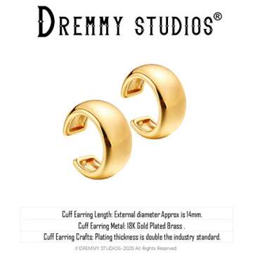 Gold Ear Cuff Earrings - 14K Gold Plated Huggie Style