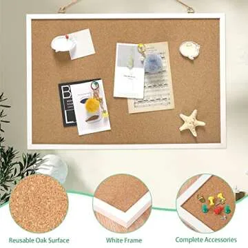 FEBSNOW Cork Board Bulletin Board 23 x 15.7 Inches with Rectangle White Frame Hanging Pin for Walls Office Message Board or Vision Board Decoration
