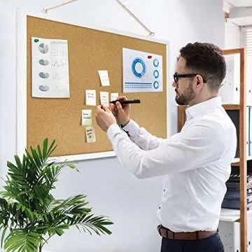 FEBSNOW Cork Board Bulletin Board 23 x 15.7 Inches with Rectangle White Frame Hanging Pin for Walls Office Message Board or Vision Board Decoration