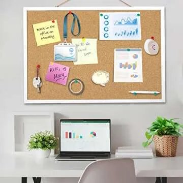 FEBSNOW Cork Board Bulletin Board 23 x 15.7 Inches with Rectangle White Frame Hanging Pin for Walls Office Message Board or Vision Board Decoration