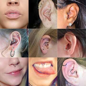 Drperfect Daith Earrings 16G Stainless Steel Cartilage Helix Tragus Nose Hoop Piercing Jewelry 8MM Gold Plated CZ Hinged Septum Clicker Rings