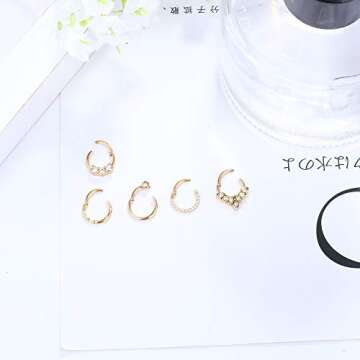 Drperfect Daith Earrings 16G Stainless Steel Cartilage Helix Tragus Nose Hoop Piercing Jewelry 8MM Gold Plated CZ Hinged Septum Clicker Rings