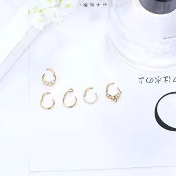 Drperfect Daith Earrings 16G Stainless Steel Cartilage Helix Tragus Nose Hoop Piercing Jewelry 8MM Gold Plated CZ Hinged Septum Clicker Rings