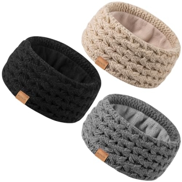 MUTKIS Winter Headbands for Women 3 Pack, Ear Warmers for Women Knit Thick Fleece Lined, Ear Muffs f...