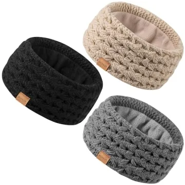 MUTKIS Winter Headbands for Women 3 Pack, Ear Warmers for Women Knit Thick Fleece Lined, Ear Muffs f...