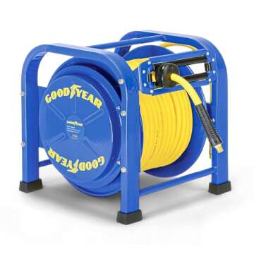 Goodyear Retractable Air Hose Reel - 100ft, 300 PSI, Durable Steel Frame