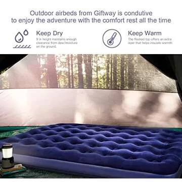 Giftway Queen Camping Air Mattress Inflatable Air Bed - Inflatable Air Mattresses with Flocked Top Foldable Blow Up Bed for Camping Tent/Guest/Travelling - Housewarming Gifts for Women/Men/Kids