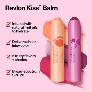 Revlon Kiss Tinted Lip Balm SPF 20, Hydrating, Flavored, 035 Berry Burst, 0.09 oz