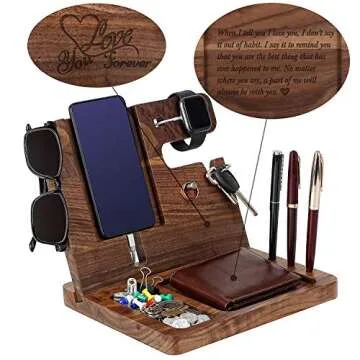 Wood Phone Docking Station for Men Personalized - Valentine's Day Idea for Husband Boyfriend Birthda...