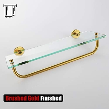 JQK Bathroom Glass Shelf with Towel Bar and Gold Finish