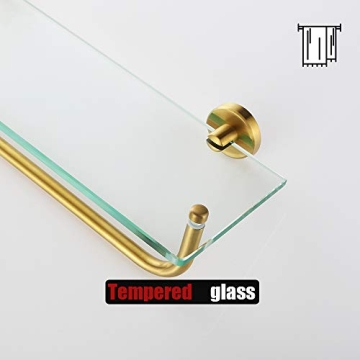 JQK Bathroom Glass Shelf with Towel Bar and Gold Finish
