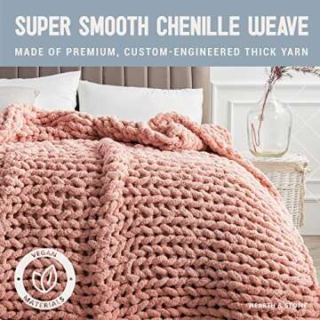 Chunky Knit Blanket Throw - 50"x60" 3.7 lbs.- Soft Chenille Yarn Knitted Blanket -Machine Washable C...