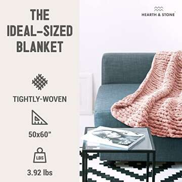 Chunky Knit Blanket Throw - 50"x60" 3.7 lbs.- Soft Chenille Yarn Knitted Blanket -Machine Washable Crochet Blanket - Handmade Cable Knit Throw Blanket for Couch, Bed (Blush Pink)