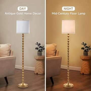 EUO 64.5" Gold Floor Lamp for Living Room, Gold Bamboo Floor Lamps for Bedroom, Tall Skinny Lamp for...