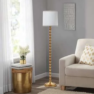 EUO 64.5" Gold Floor Lamp for Living Room, Gold Bamboo Floor Lamps for Bedroom, Tall Skinny Lamp for Home Decor, Mid Century Antique Floor Lamps with White Lampshade, Gold Standing Lamp for Corner