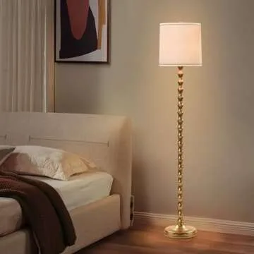 EUO 64.5" Gold Floor Lamp for Living Room, Gold Bamboo Floor Lamps for Bedroom, Tall Skinny Lamp for Home Decor, Mid Century Antique Floor Lamps with White Lampshade, Gold Standing Lamp for Corner