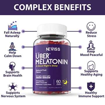 2 Pack Melatonin Gummies 10mg 20mg for Adults, Extra Strength with L-theanine, Tryptophan, B6, B12, Ashwagandha, Magnesium, GABA & Lemon Balm Extract, Supports Health Circadian Rhythm & Nervous System