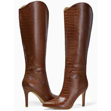 Coutgo Women's Knee High Boots with Stiletto Heels