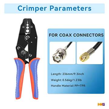 HKS Coax Ratchet Crimping Tool Kit for Coaxial RG Cable RF Connector with 5 Changeable Dies, Rotary Coaxial Cable Stripper/Cutter and Stripper/Cutter Piler