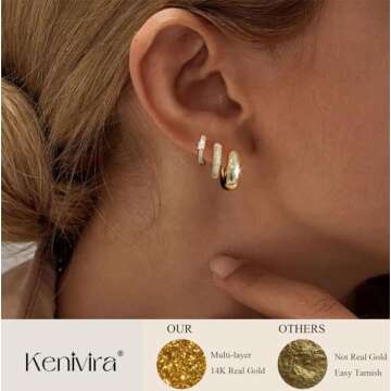 Kenivira Gold Hoop Earrings Set for Women Trendy, Gold Plated Small Gold Hoops for Women, Chunky Gol...