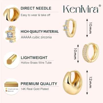 Kenivira Gold Hoop Earrings Set for Women Trendy, Gold Plated Small Gold Hoops for Women, Chunky Gold Hoop Earrings Thick,Womens Huggie Hoop Earrings Hypoallergenic Jewelry