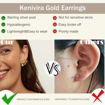 Kenivira Gold Hoop Earrings Set for Women Trendy, Gold Plated Small Gold Hoops for Women, Chunky Gold Hoop Earrings Thick,Womens Huggie Hoop Earrings Hypoallergenic Jewelry