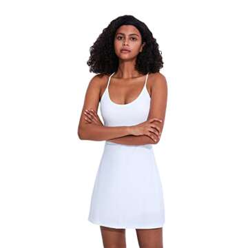 Women's Exercise Workout Dress with Built-in Bra & Shorts Sleeveless Tennis Golf Athletic Dress with Pockets White S